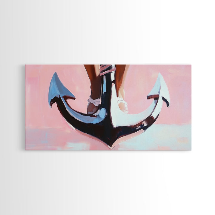 Nautical Anchor, Surreal Maritime, Ocean Aesthetic, Coastal Home Decor, Pink Nautical Art, Living Room Wall Art, Canvas Print