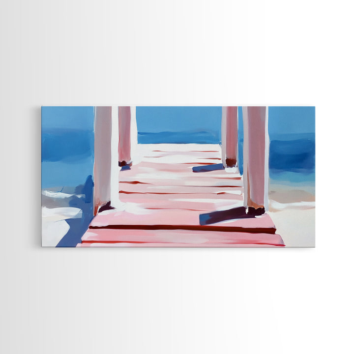 Pier View, Ocean Serenity, Minimalist Art, Beach House Wall Art, Modern Seascape, Living Room Decor, Canvas Print, Relaxing Aesthetic