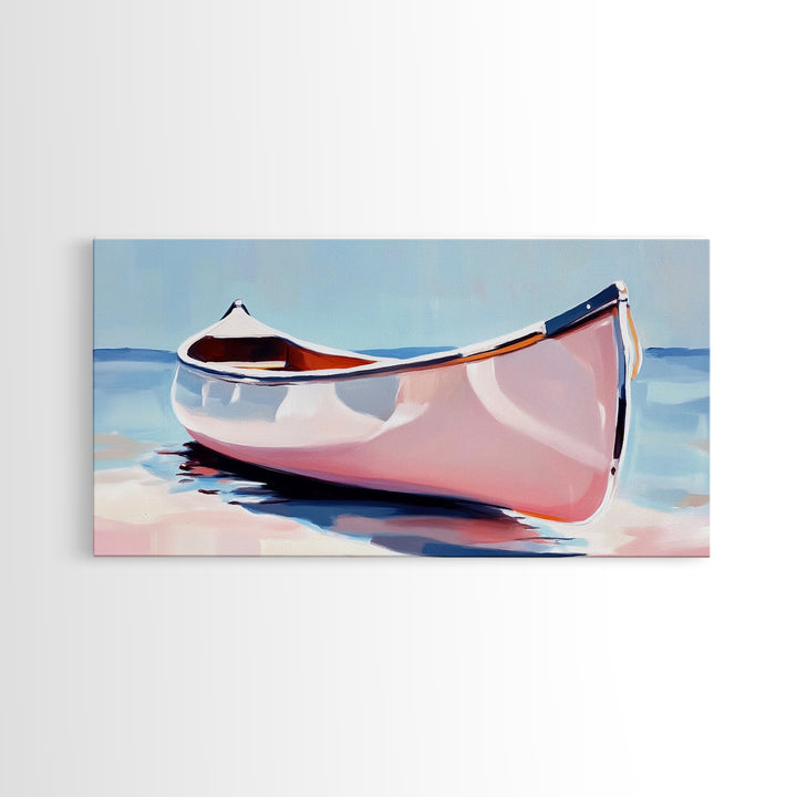 Canoe, Calm Waters, Minimalist Wall Art, Boho Adventure Decor, Nature Inspired Artwork, Lake House Aesthetic, Framed Canvas Print