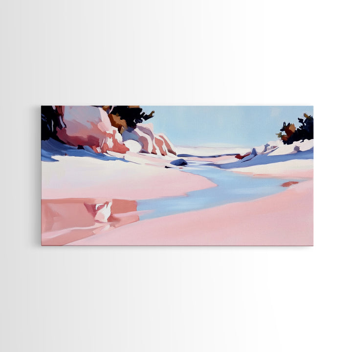 Desert River, Pastel Landscape, Western Aesthetic, Minimalist Nature Art, Boho Home Decor, Serene Wall Art, Framed Canvas Print