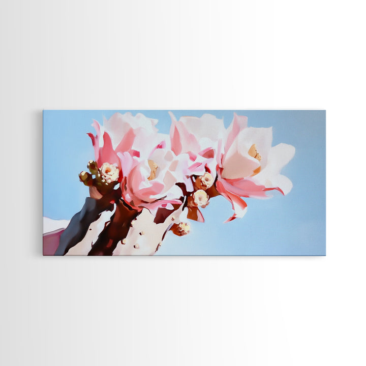 Cactus Blooms, Floral Desert Art, Southwest Boho Print, Nature Botanical Art, Soft Pastel Aesthetic, Framed Canvas Print, Bedroom or Office