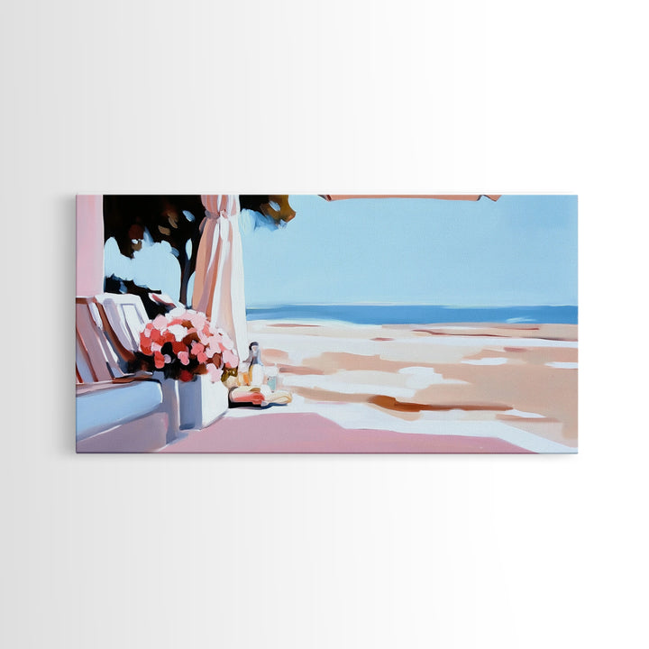 Beachside Terrace, Relaxing View, Oceanfront Art, Canvas Print, Coastal Home Decor, Nautical Painting, Living Room Wall Art, Blue Art