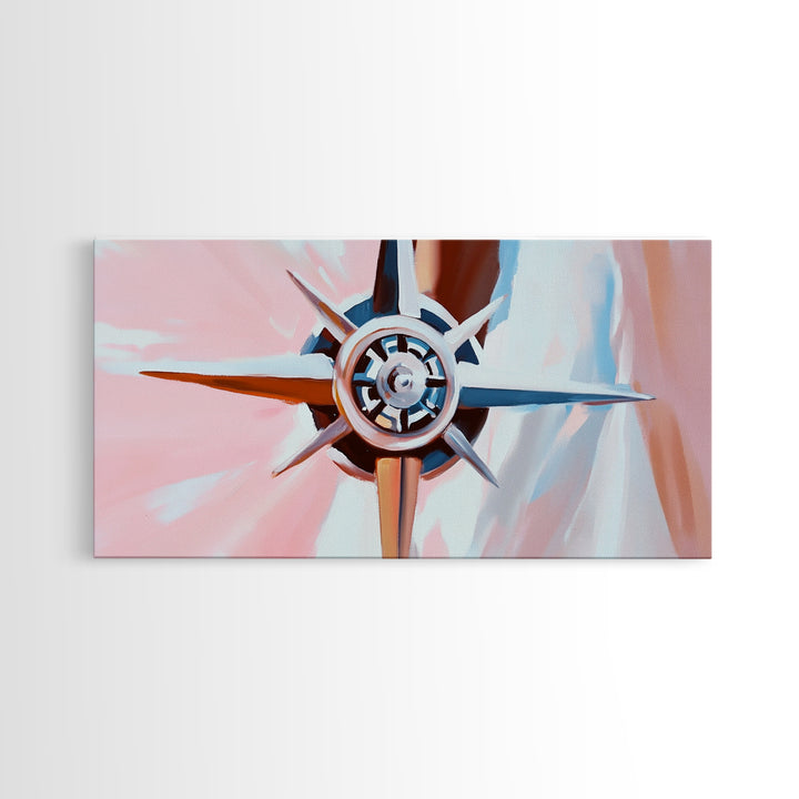 Compass Rose, Nautical Art, Pink Tones, Maritime Decor, Framed Canvas Print, Coastal Home Art, Boho Wall Art, Office Wall Decor