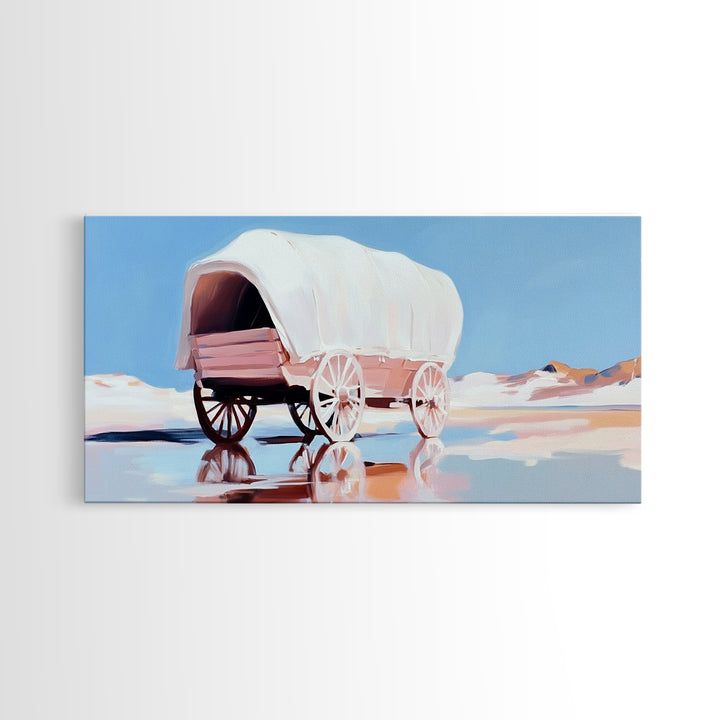 Covered Wagon, Western Art, Pioneer Print, Rustic Decor, Framed Canvas Print, Living Room Wall Art, Boho Farmhouse Style