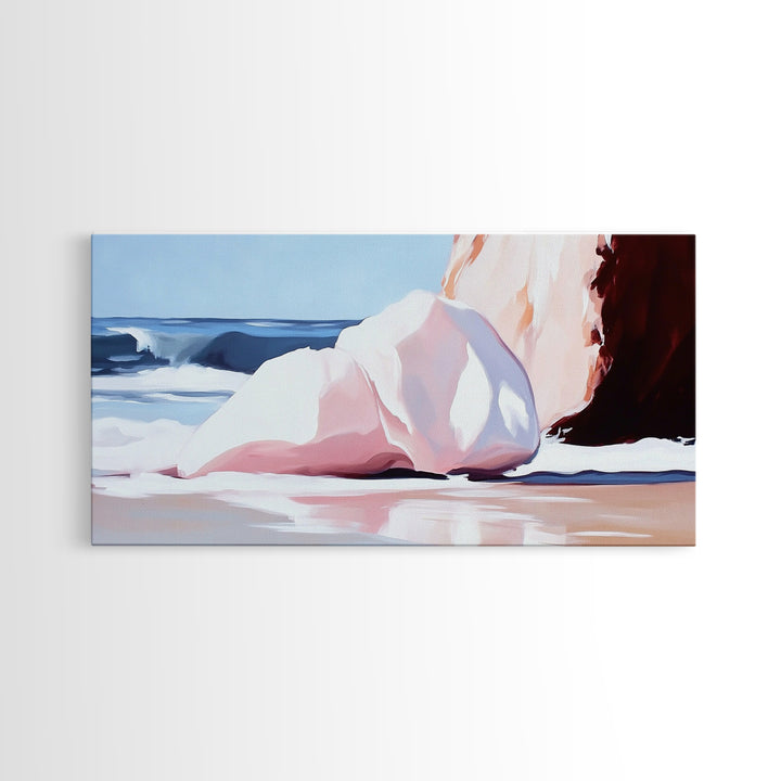 Ocean Rocks, Coastal Landscape, Beach Scene, Seaside Print, Framed Canvas Print, Modern Wall Art, Nautical Decor, Bathroom Art