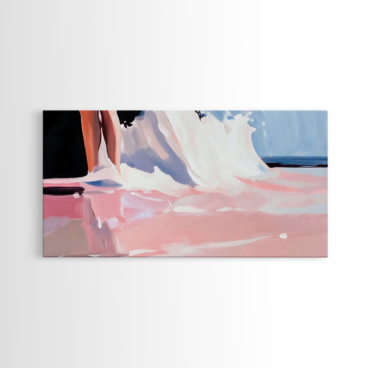 Abstract Waves, Coastal Aesthetic, Beach Sunset, Living Room Wall Art, Canvas Print, Ocean Home Decor, Modern Seaside Artwork, Pink and Blue