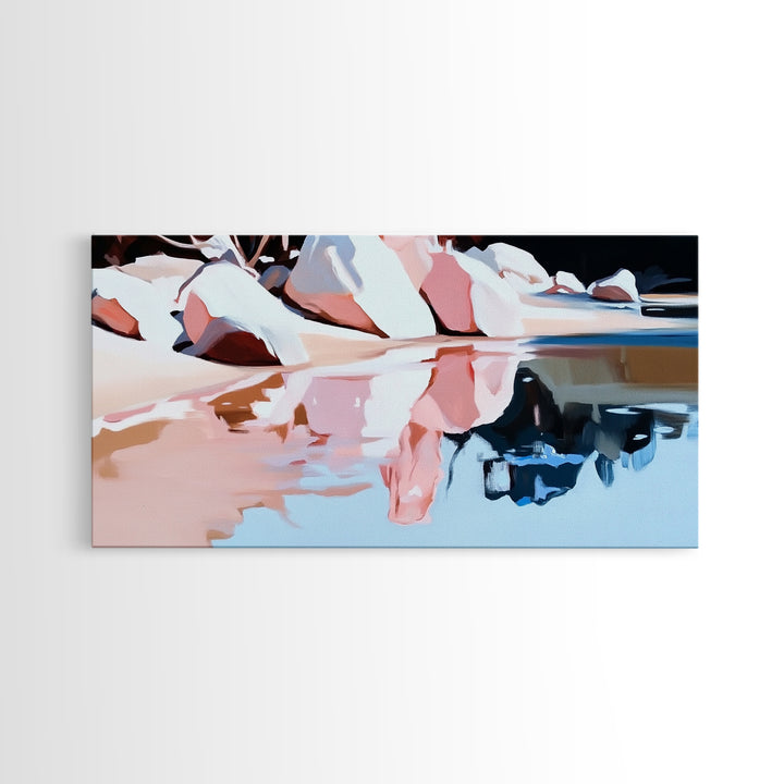 Beach Reflection, Coastal Landscape, Modern Seascape, Minimalist Decor, Framed Canvas Print, Ocean Tranquility, Relaxing Aesthetic