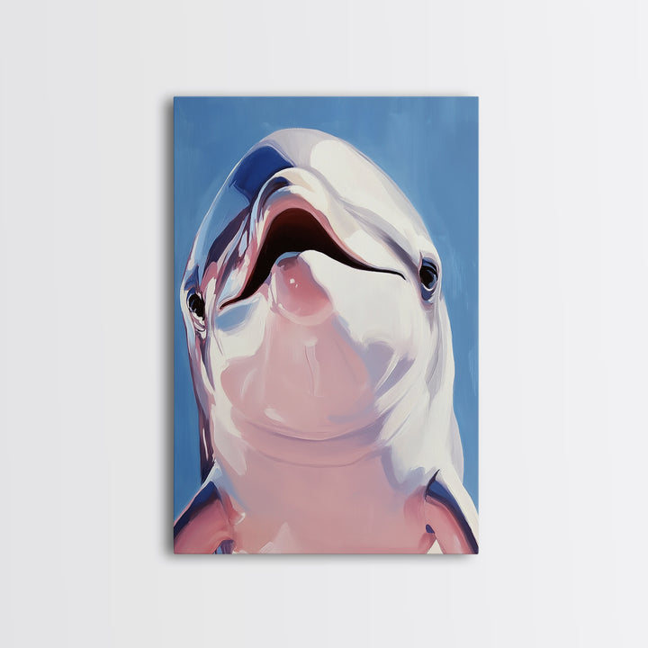 Dolphin Smile, Ocean Wildlife, Playful Sea Art, Coastal Decor, Nautical Wall Art, Canvas Print, Kids Room Art, Marine Animal Painting