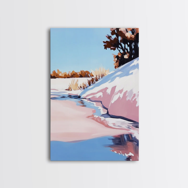 Winter Beach, Snowy Landscape, Soft Blue Sky, Minimalist Nature Scene, Abstract Seascape, Canvas Print, Office Wall Art, Calm Home Decor