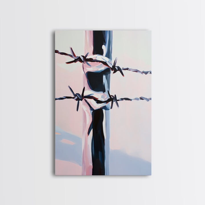 Barbed Wire, Western Art, Minimalist Ranch Style, Rustic Fence, Framed Canvas Print, Modern Wall Art, Cowboy Aesthetic, Bold Home Decor