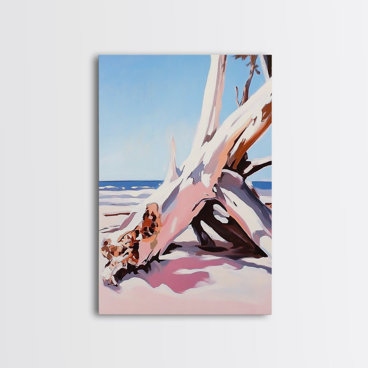 Driftwood Art, Coastal Scene, Beach Sunset, Rustic Ocean Decor, Bohemian Style, Canvas Print, Living Room Wall Art, Nautical Home Decor