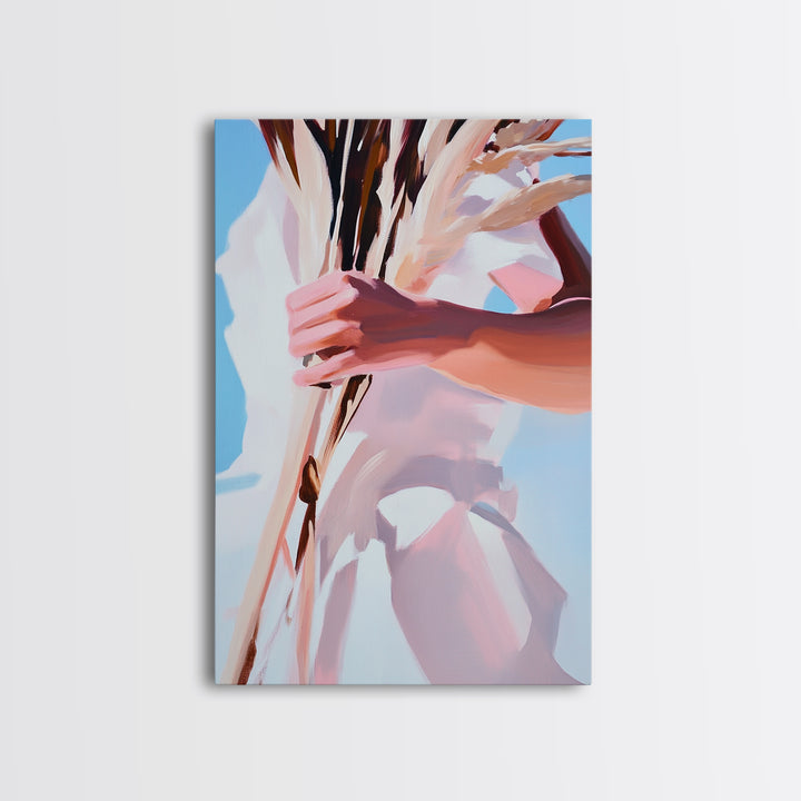 Boho Chic, Dried Flowers, Feminine Aesthetic, Soft Pastel Art, Canvas Print, Bedroom Wall Art, Modern Bohemian Decor, Floral Painting