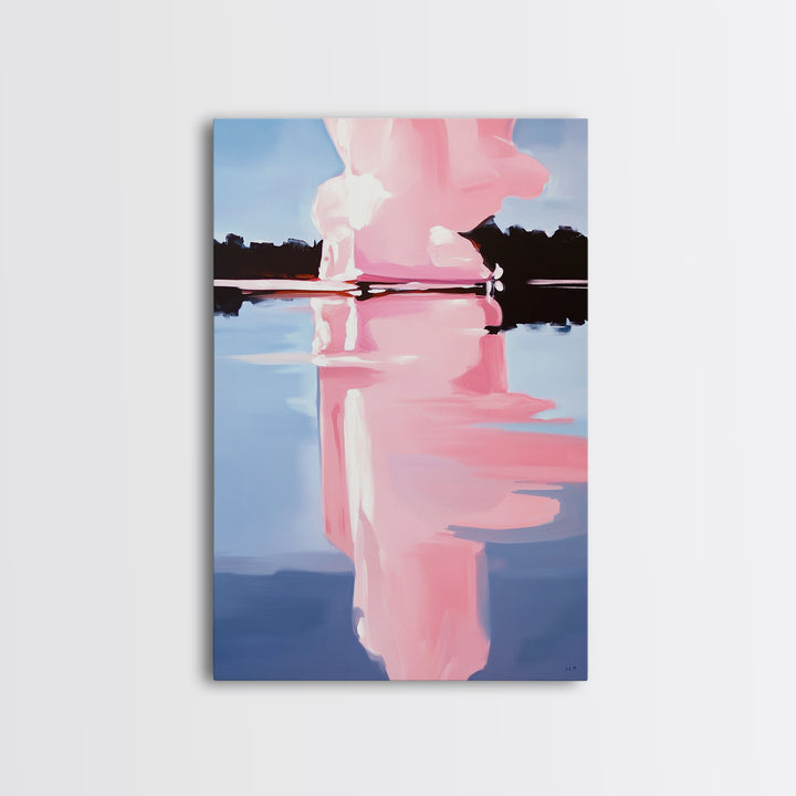 Pink Cloud, Reflection Art, Modern Landscape, Framed Canvas Print, Blue Sky Painting, Large Wall Art, Minimalist Decor, Office Art