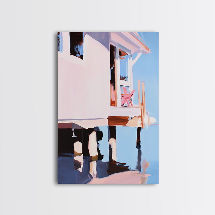 Coastal House, Seaside Home, Beachfront Art, Framed Canvas Print, Modern Coastal Art, Living Room Wall Art, Ocean Painting