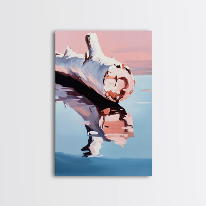 Driftwood, Lake Reflection, Nature Wall Art, Rustic Cabin Decor, Framed Canvas Print, Minimalist Landscape, Living Room Wall Art