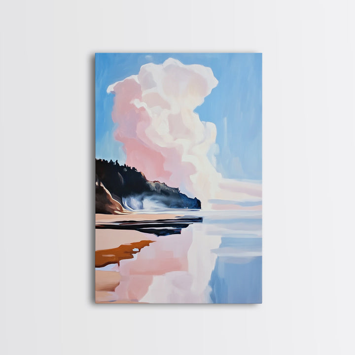 Cloud Reflection, Coastal Landscape, Ocean Sunset Art, Seaside Wall Decor, Framed Canvas Print, Minimalist Beach Art, Living Room Print