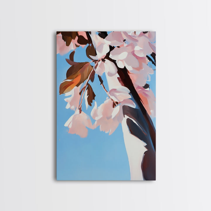 Cherry Blossom, Blue Sky, Framed Canvas Print, Spring Wall Art, Floral Painting, Pastel Decor, Nature Artwork, Bedroom Aesthetic