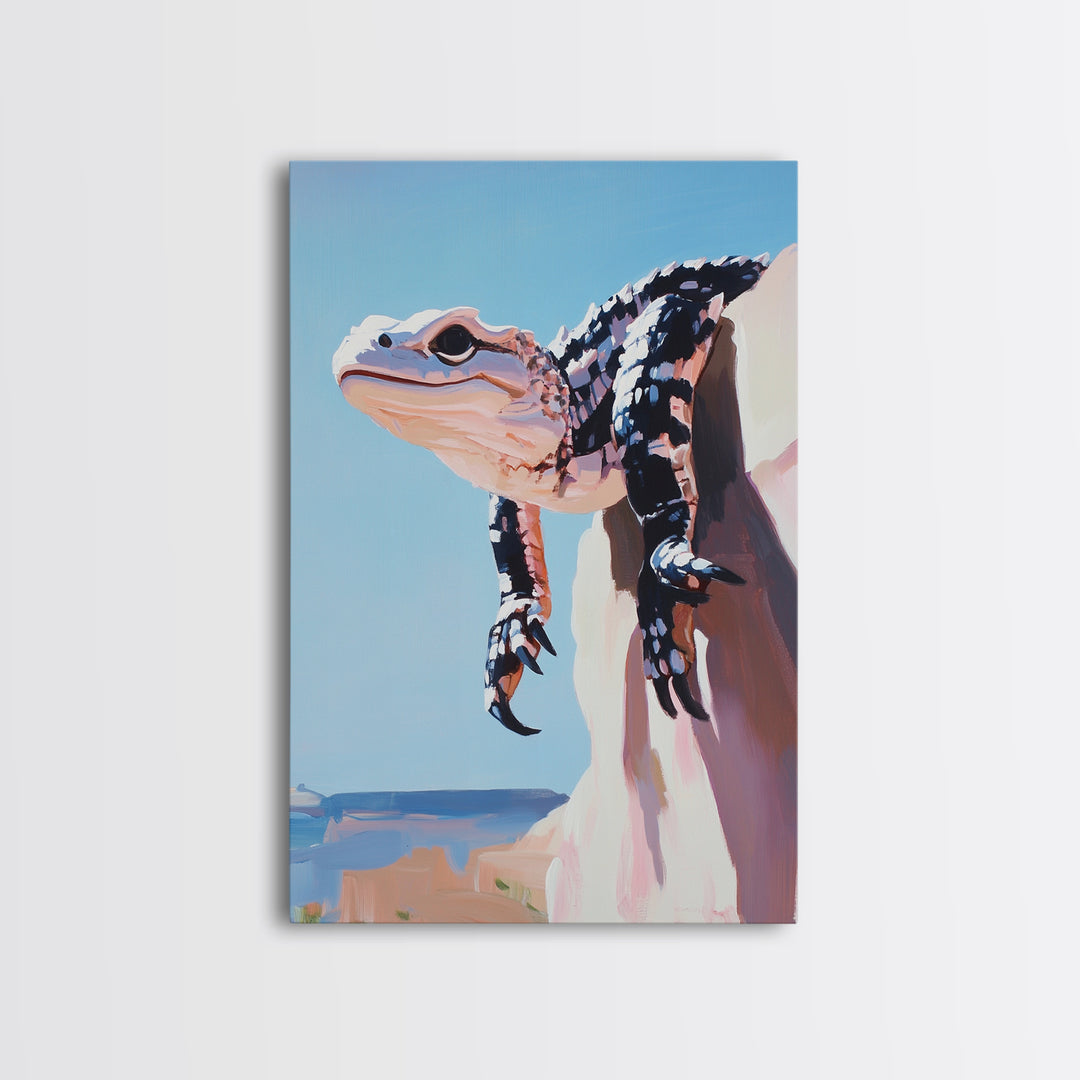 Lizard on Rock, Desert Wildlife, Framed Canvas Print, Nature Wall Art, Bold Animal Painting, Southwest Decor, Reptile Lover Gift, Statement Piece