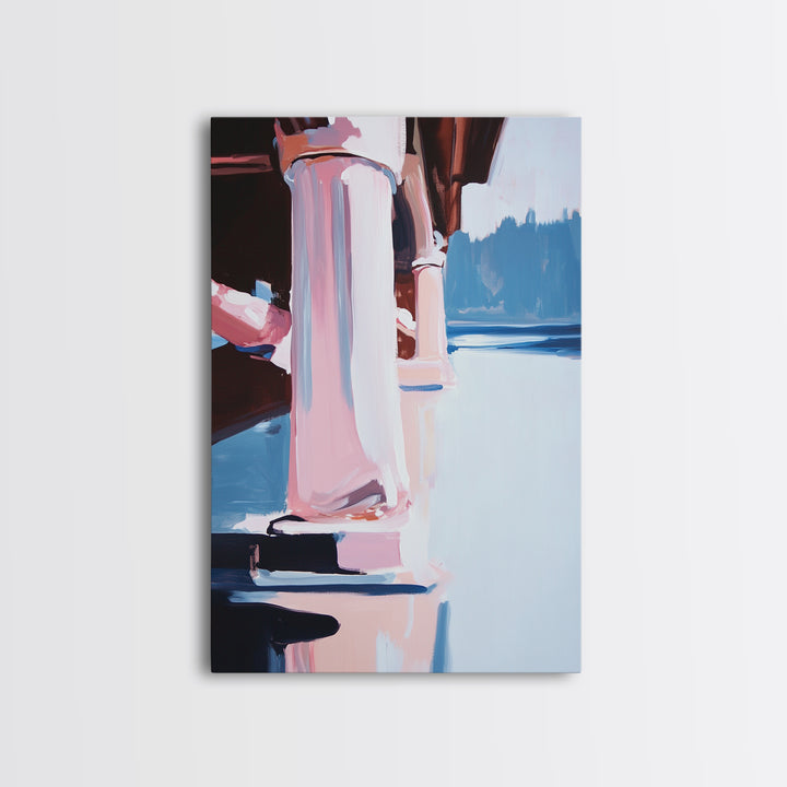 Bridge Reflection, Water Landscape, Framed Canvas Print, Tranquil Wall Art, Modern Minimalist Painting, Calm Home Aesthetic, Neutral Decor