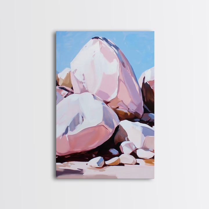 Pink Boulders, Desert Rocks, Framed Canvas Print, Minimalist Nature Wall Art, Earthy Home Decor, Boho Aesthetic, Southwest Landscape