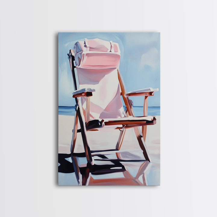Beach Chair, Relaxing Art, Seaside Escape, Summer Vibes, Canvas Print, Coastal Home Decor, Boho Aesthetic, Minimalist Beach Scene