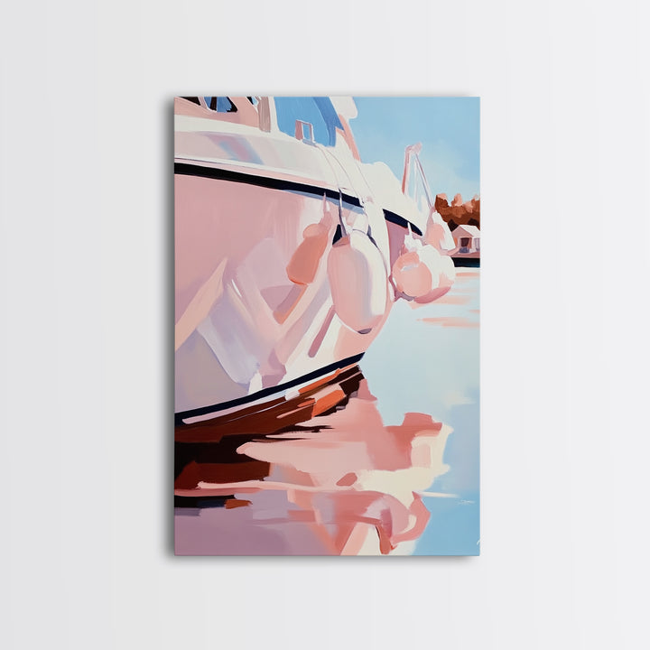 Coastal, Boat, Reflection, Nautical, Framed Canvas Print, Modern Wall Art, Minimalist Decor, Ocean Wall Art, Living Room Artwork, Beach Aesthetic