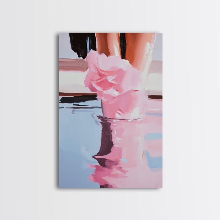 Romantic, Water, Reflection, Feminine, Framed Canvas Print, Elegant Minimalist Artwork, Soft Aesthetic Home Decor, Bedroom Wall Art, Fashion Art