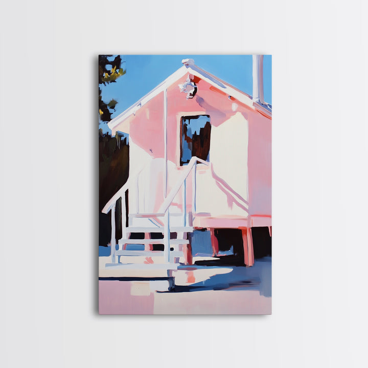 Cabin in Snow, Winter Scene, Cozy Home, Rustic Retreat, Framed Canvas Print, Nature Wall Art, Minimalist Aesthetic, Christmas Decor