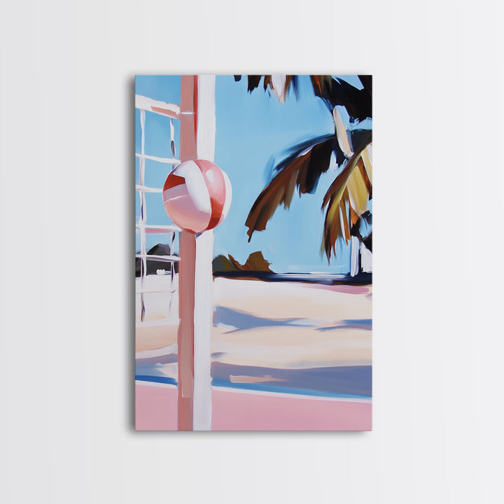 Beach Volleyball, Coastal Fun, Tropical Vibes, Sunset Sport, Canvas Print, Summer Wall Art, Beach House Decor, Relaxed Style