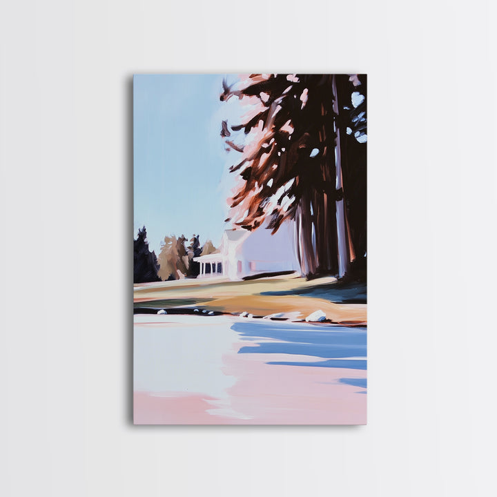 Autumn Tree, Tranquil Landscape Painting, Nature Retreat Art, Framed Canvas Print, Cozy Cabin Wall Decor, Fall Aesthetic