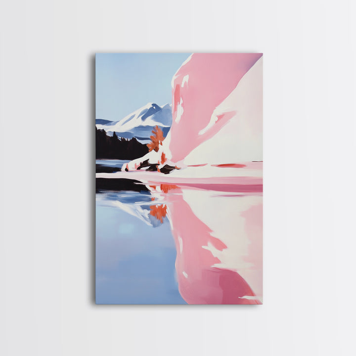 Mountain Lake Painting, Scenic Nature Art, Abstract Reflections, Framed Canvas Print, Boho Landscape, Bedroom Wall Art, Earthy Decor