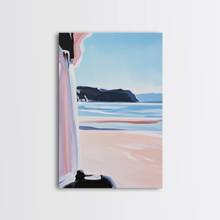 Ocean Horizon, Coastal Landscape, Serene Beach Art, Pastel Tones, Framed Canvas Print, Minimalist Home Decor, Living Room Art
