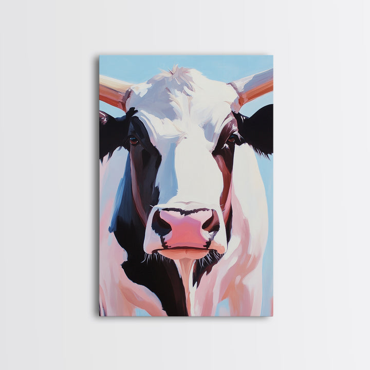 Cow Portrait, Farmhouse Animal Art, Rustic Wall Decor, Country Home Aesthetic, Modern Barn Decor, Canvas Print, Kitchen Wall Art