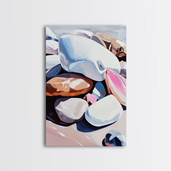 Pebble Beach, Coastal Rock Art, Natural Elements, Earthy Aesthetic, Minimalist Canvas Print, Zen Decor, Tranquil Living Room Art