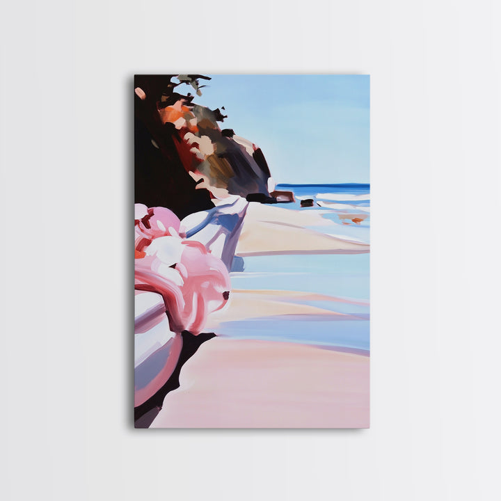 Ocean View, Coastal, Beach House, Serene, Dreamy, Pink Accents, Soft Hues, Summer, Relaxing, Minimalist, Boho, Canvas Print