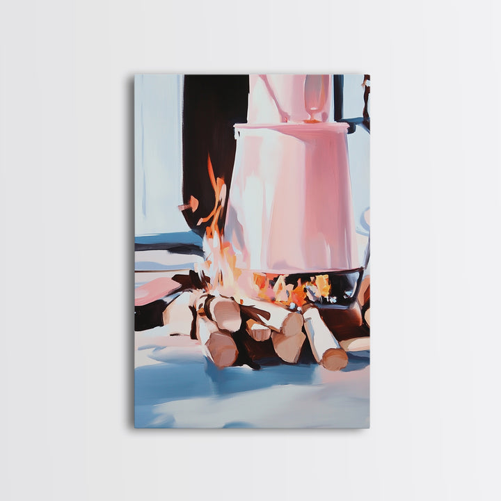 Campfire, Cozy Art, Autumn Decor, Rustic Wall Art, Framed Canvas Print, Cabin Vibes, Warm Aesthetic, Nature Lover Artwork