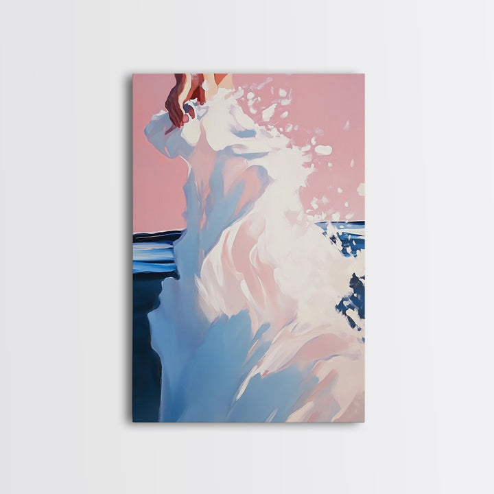 Pink Clouds, Coastal, Beach Wall Art, Boho, Aesthetic, Dreamy, Sunset, Pastel, Sky, Seascape, Minimalist, Framed Canvas Print