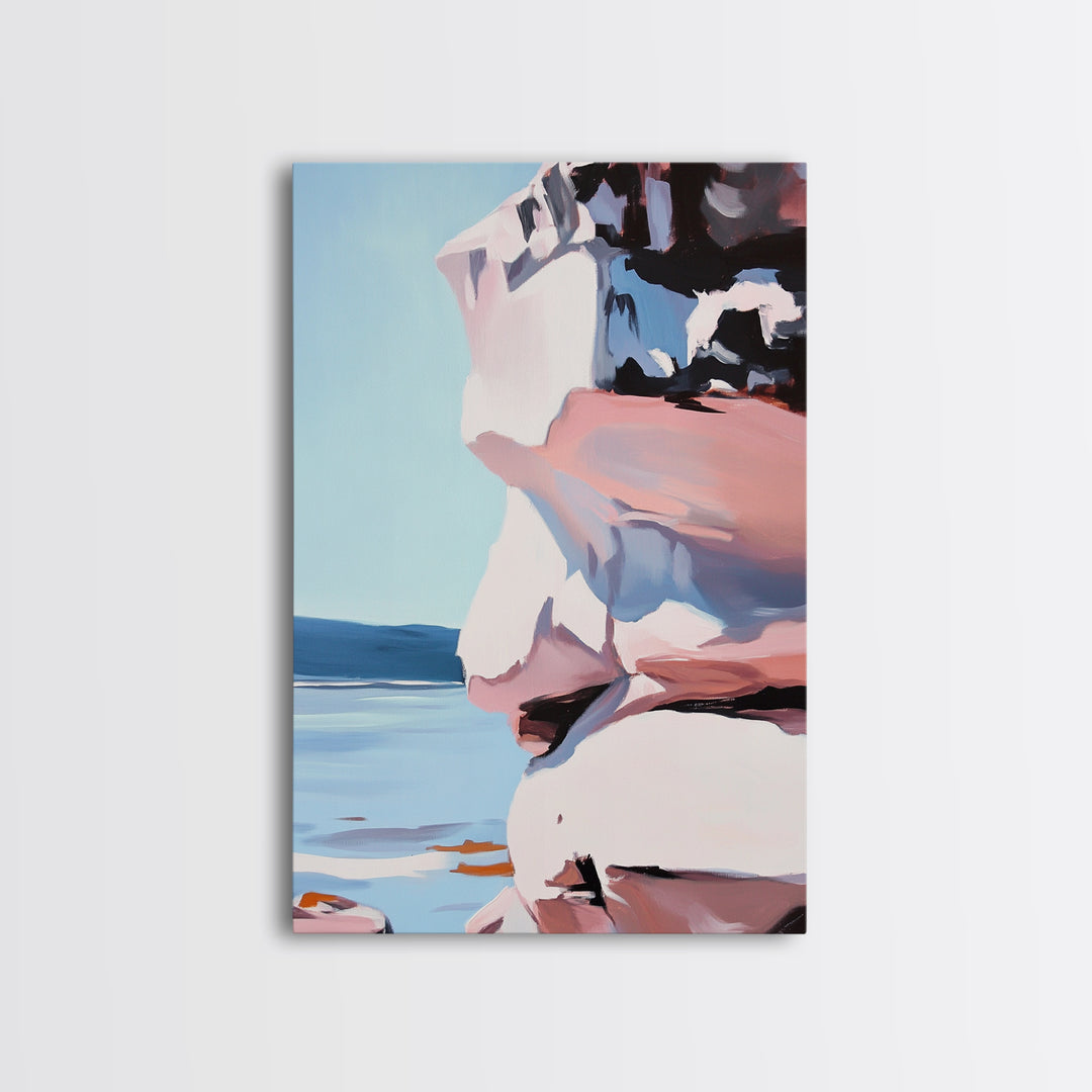 Coastal Cliffs, Ocean Wall Art, Beach House Decor, Abstract Seascape, Modern Coastal, Framed Canvas Print, Nautical Wall Art