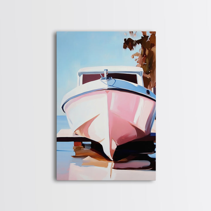Boat Reflection, Coastal Decor, Nautical Art, Marina Print, Framed Canvas Print, Ocean Wall Art, Minimalist Seascape, Tranquil Artwork