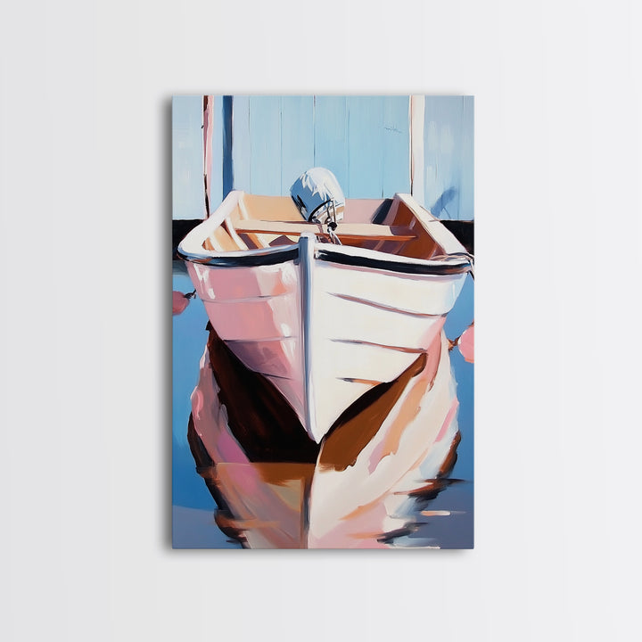 Rustic Boat, Nautical Wall Art, Coastal Home Decor, Seaside Aesthetic, Soft Pastels, Framed Canvas Print, Living Room