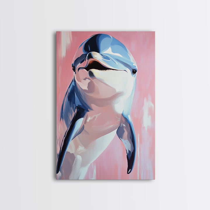 Dolphin Portrait, Ocean Animal Art, Beach House Wall Decor, Coastal Aesthetic, Nautical Art Print, Framed Canvas Print, Pastel Home Decor