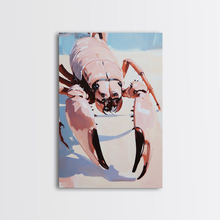 Crab Art, Coastal Nautical, Beach House Decor, Framed Canvas Print, Ocean Wall Art, Modern Minimalist Painting, Kitchen Wall Decor