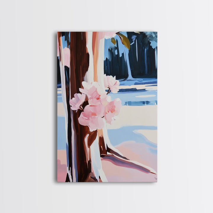 Cherry Blossoms, Winter Trees, Modern Nature Art, Seasonal Wall Art, Framed Canvas Print, Botanical Home Decor, Living Room Artwork
