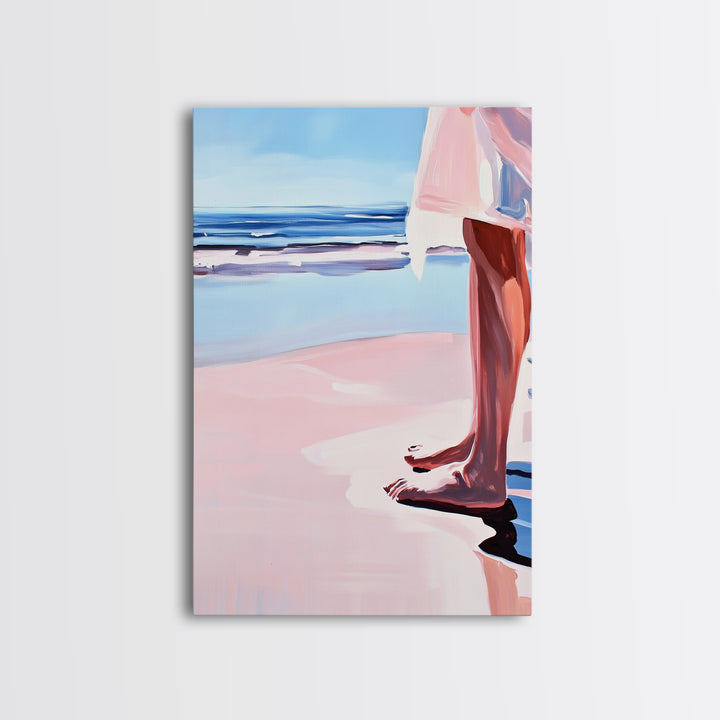 Barefoot Beach, Ocean View, Coastal Serenity, Minimalist Art, Framed Canvas Print, Seaside Aesthetic, Bedroom Decor, Relaxing Wall Art