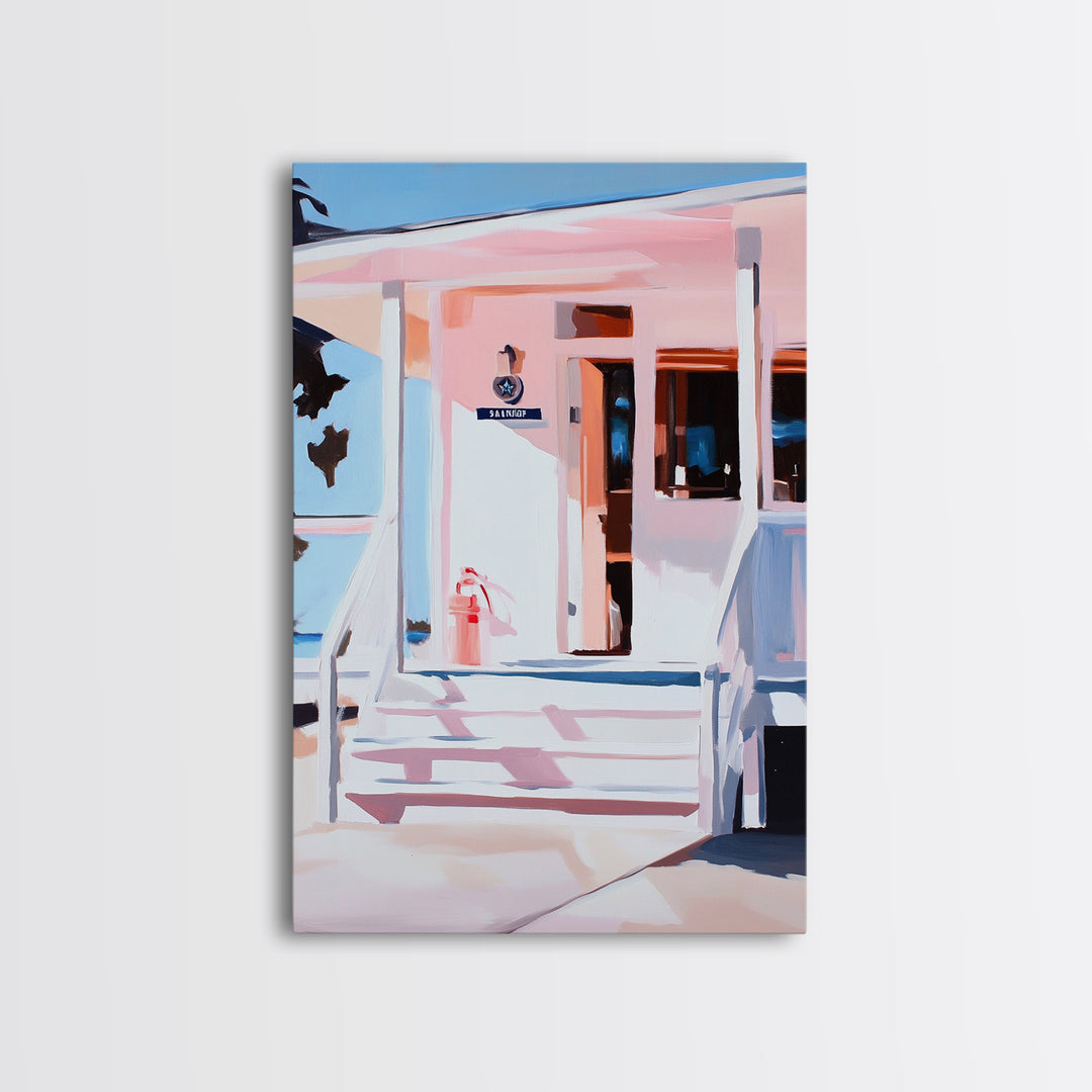Beach House, Coastal Art, Nautical Decor, Minimalist Wall Art, Framed Canvas Print, Modern Home, Living Room Art, Pastel Painting