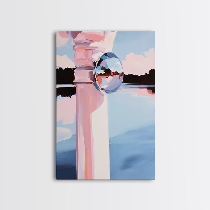 Reflective Sphere, Abstract Art, Minimalist Decor, Modern Aesthetic, Pastel Painting, Contemporary Wall Art, Canvas Print, Office Decor