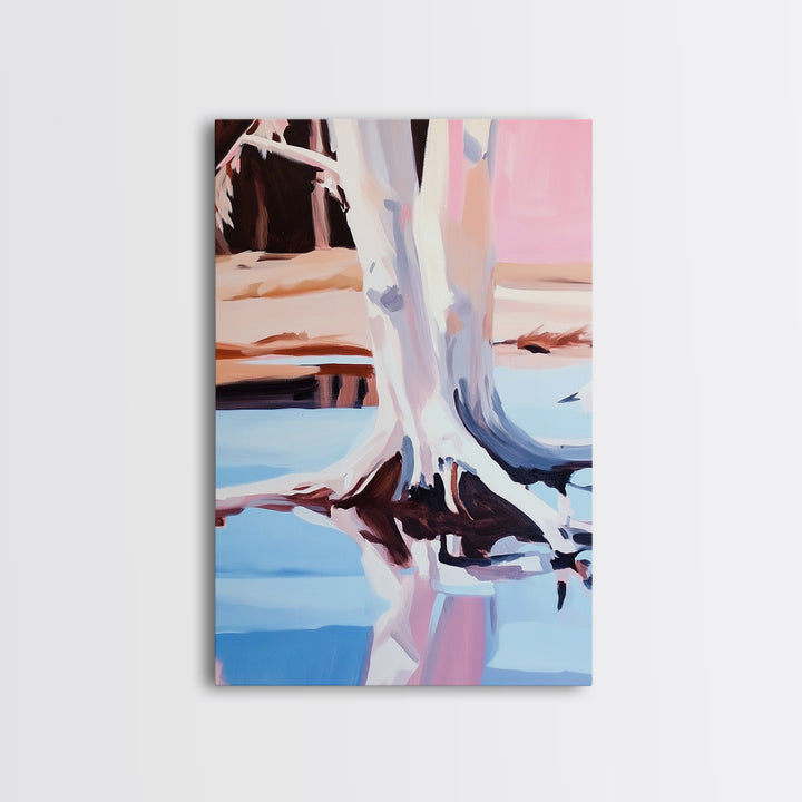 Tree Reflection, Nature Inspired Art, Framed Canvas Print, Minimalist Landscape, Tranquil Water Painting, Contemporary Home Decor