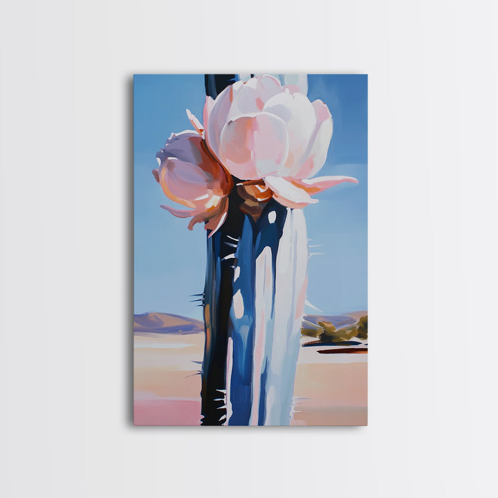 Desert Flowers, Modern Botanical Art, Pastel Succulent Painting, Nature Inspired Wall Decor, Framed Canvas Print, Aesthetic Home Art