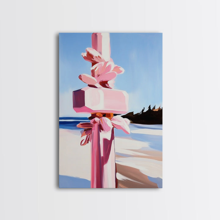 Abstract Coastal Pillar, Ocean Inspired Art, Minimalist Blue Aesthetic, Beach House Decor, Canvas Print, Framed Canvas Print