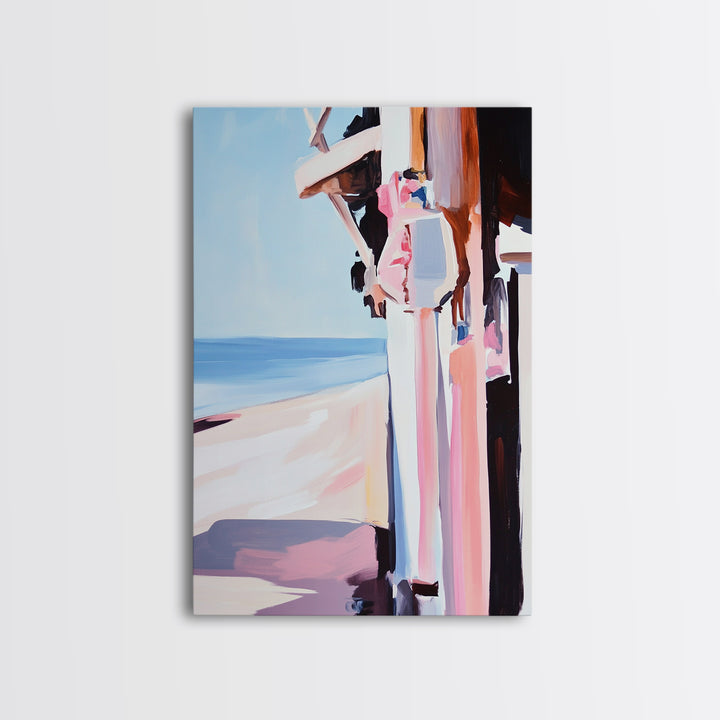 Beachside Figure, Coastal Minimalist Art, Abstract Summer Aesthetic, Tranquil Seaside Decor, Canvas Print, Framed Canvas Print